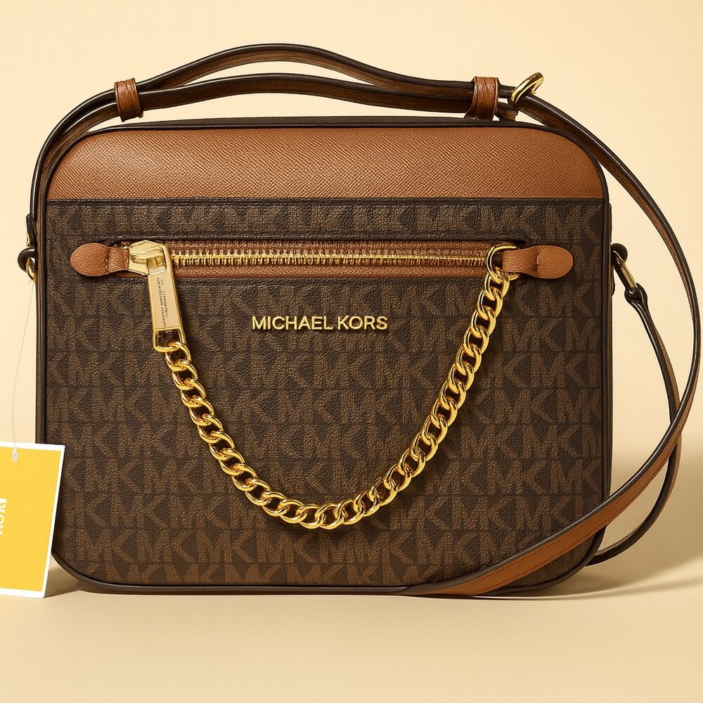 Michael Kors Outlet Jet Set Large Logo Crossbody Bag with Adjustable Strap